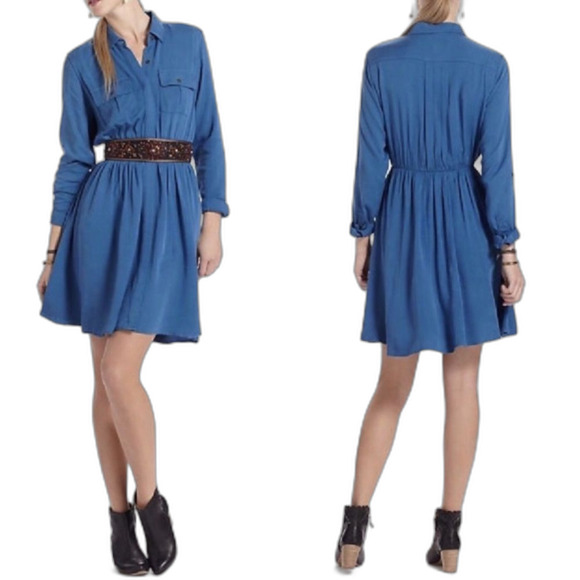 Maeve Dresses & Skirts - Maeve Anthropologie Dakota Medium Blue Button Front Shirt Dress Size Small
